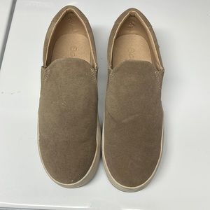 Taupe colored slip on shoes